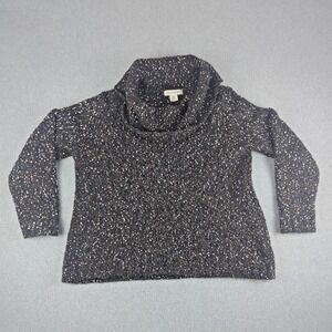 Draped Neck Wool Blend Chunky Knit Sweater Black White Fleck Size L Moody Dark